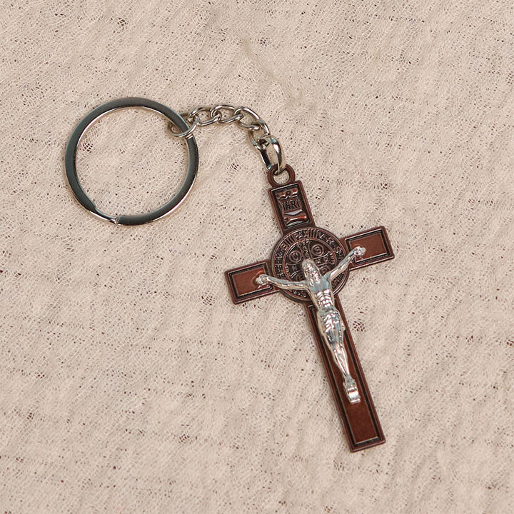 Christianartworkshop Zweifarbiger Schlüsselanhänger mit St. Benedikt und INRI-Kruzifix: Antike religiöse Token - image 7