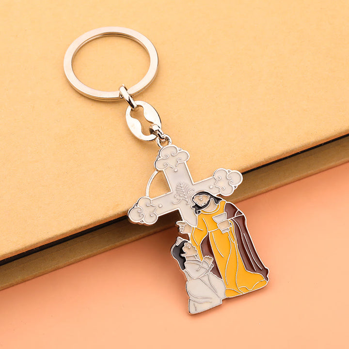 Christianartworkshop Jesus-Gebetserzählung & Kreuz-Emaille-Schlüsselanhänger: Buntes Taufzeichen - Jesus-Ikone - image 1
