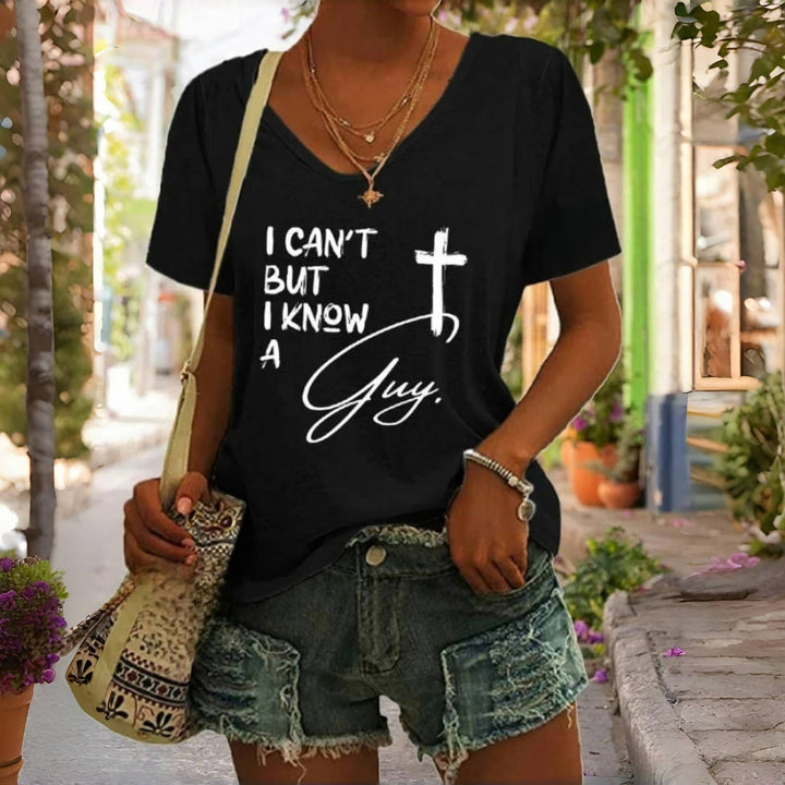 Christianartworkshop T-Shirt mit V-Ausschnitt und Aufdruck „I Can't But I Know A Guy“