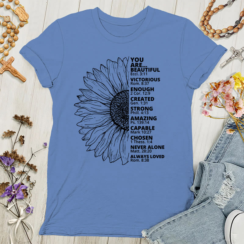 Christianartworkshop Sonnenblumen-Damen-T-Shirt „Dankbar, gesegnet“ - Blau - 4XL - image 1