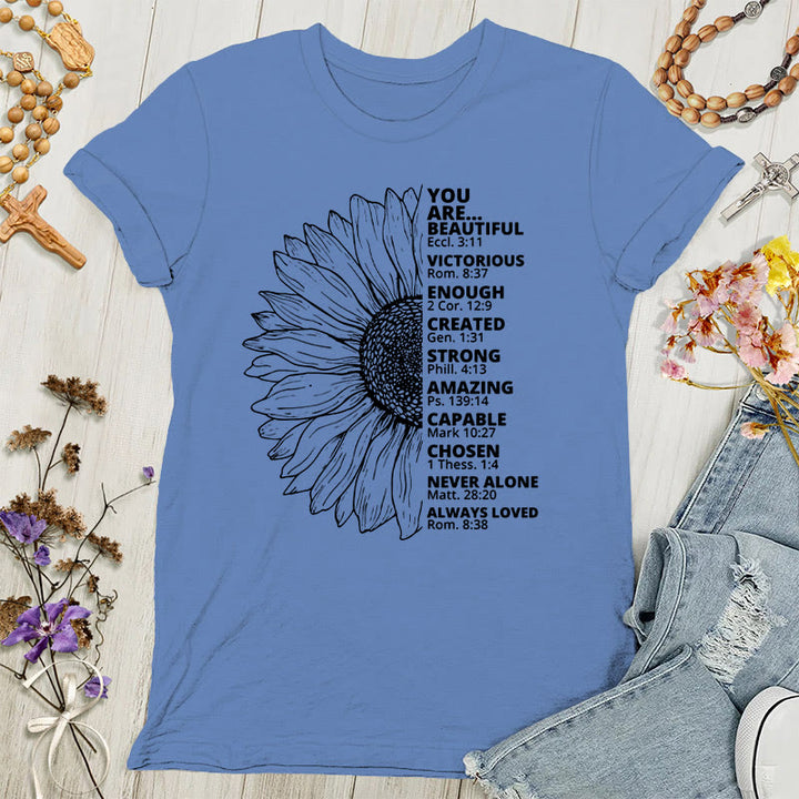Christianartworkshop Sonnenblumen-Damen-T-Shirt „Dankbar, gesegnet“ - Blau - 4XL - image 1