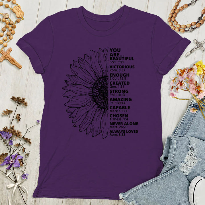 Christianartworkshop Sonnenblumen-Damen-T-Shirt „Dankbar, gesegnet“ - Lila - 4XL - image 2