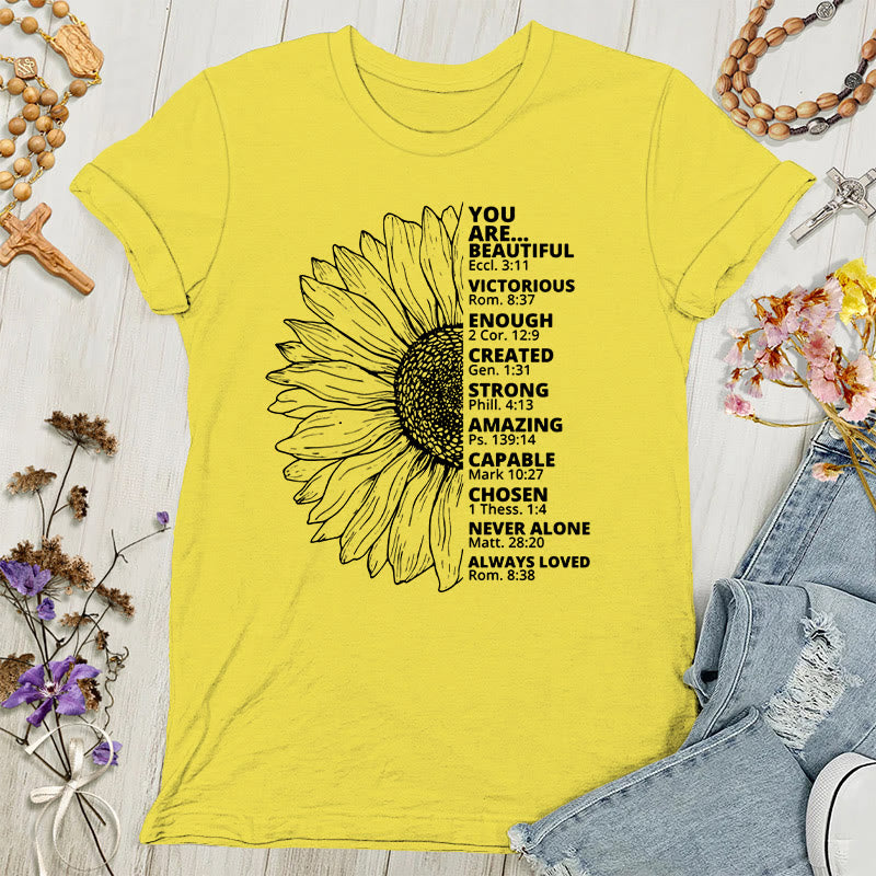 Christianartworkshop Sonnenblumen-Damen-T-Shirt „Dankbar, gesegnet“ - Gold - 4XL - image 0