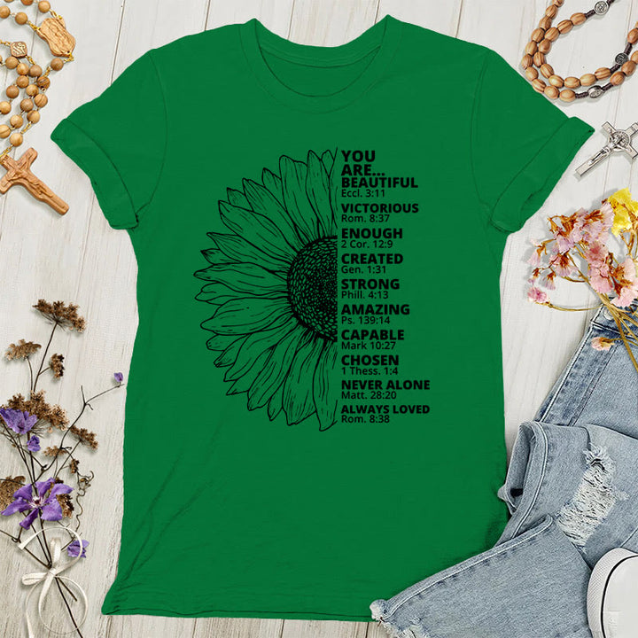 Christianartworkshop Sonnenblumen-Damen-T-Shirt „Dankbar, gesegnet“ - Grün - 4XL - image 3