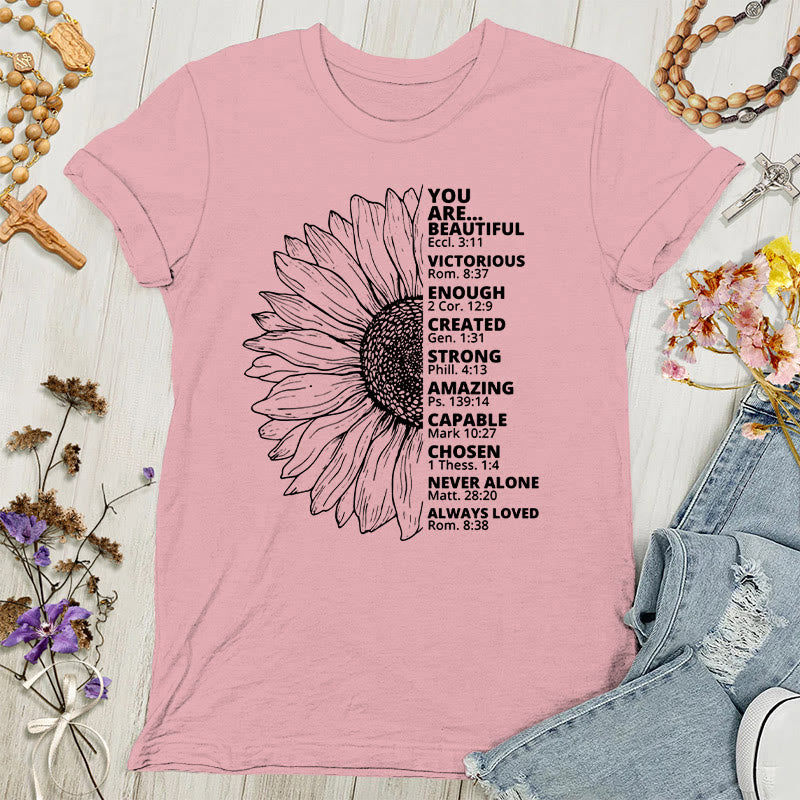 Christianartworkshop Sonnenblumen-Damen-T-Shirt „Dankbar, gesegnet“ - Hellrosa - 4XL - image 7