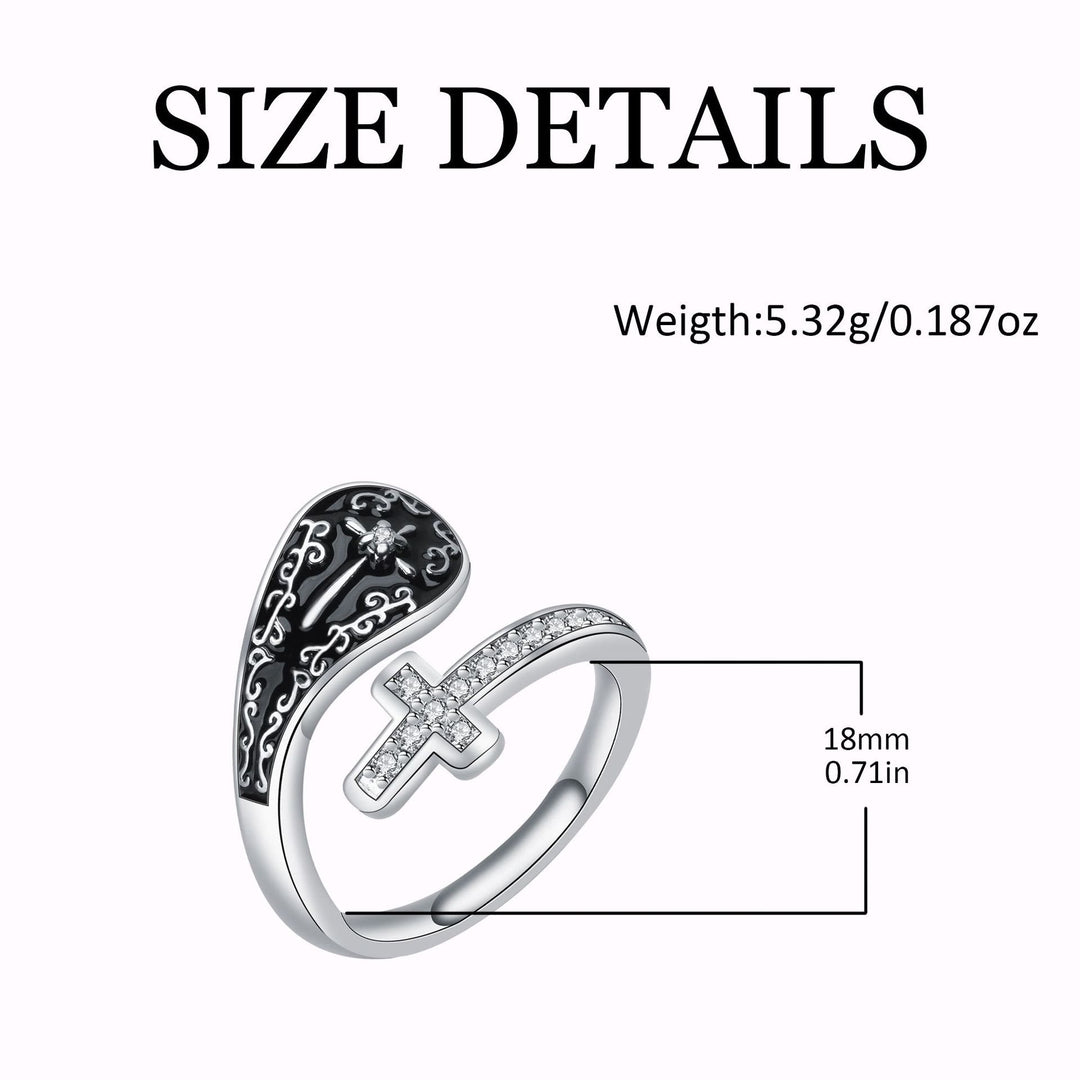 Christianartworkshop Klassischer, verstellbarer Ring mit Glaubenskreuz, barocken Mustern und schwarzer Einlage. - image 3