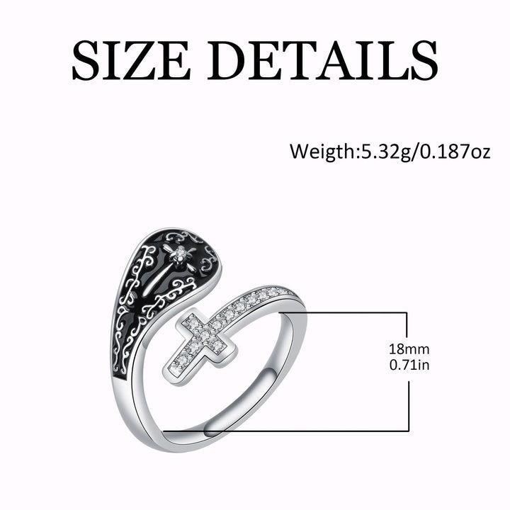 Christianartworkshop Klassischer, verstellbarer Ring mit Glaubenskreuz, barocken Mustern und schwarzer Einlage. - image 3