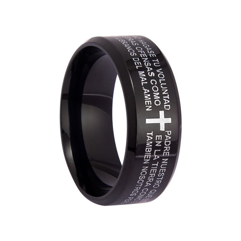 Christianartworkshop Minimalistischer 8 mm großer dreifarbiger Ring mit heiligem Vers und Kreuzmotiv: Tragen Sie Ihren Glauben