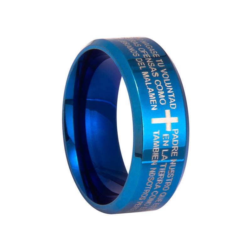Christianartworkshop Minimalistischer 8 mm großer dreifarbiger Ring mit heiligem Vers und Kreuzmotiv: Tragen Sie Ihren Glauben