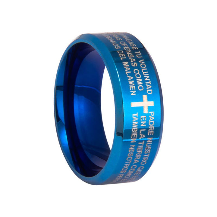 Christianartworkshop Minimalistischer 8 mm großer dreifarbiger Ring mit heiligem Vers und Kreuzmotiv: Tragen Sie Ihren Glauben