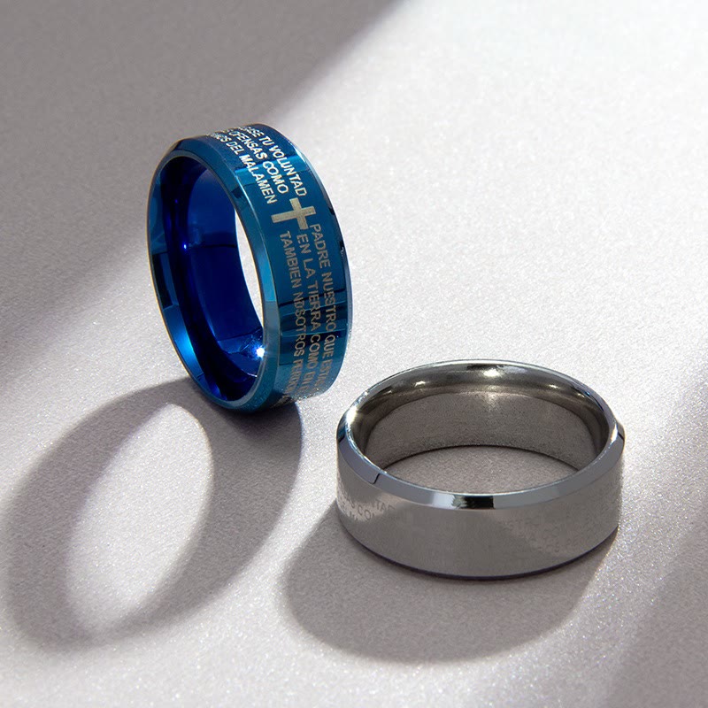 Christianartworkshop Minimalistischer 8 mm großer dreifarbiger Ring mit heiligem Vers und Kreuzmotiv: Tragen Sie Ihren Glauben