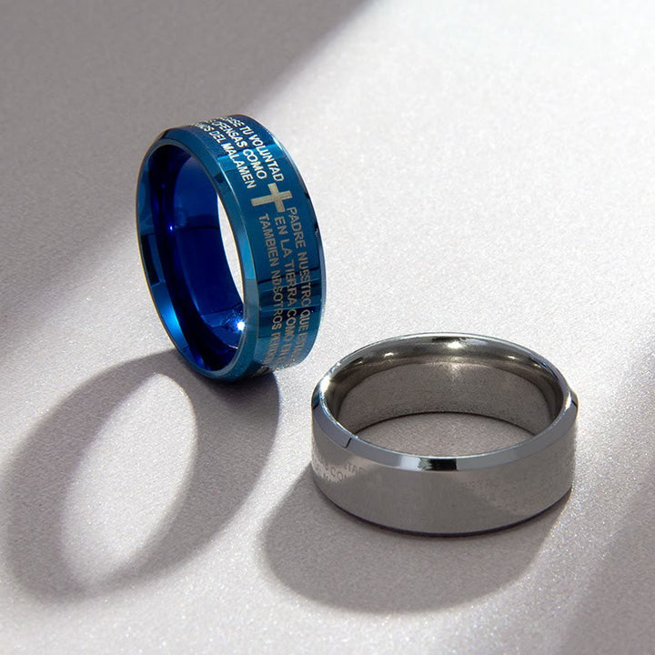 Christianartworkshop Minimalistischer 8 mm großer dreifarbiger Ring mit heiligem Vers und Kreuzmotiv: Tragen Sie Ihren Glauben