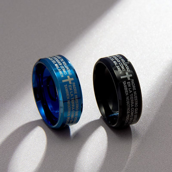 Christianartworkshop Minimalistischer 8 mm großer dreifarbiger Ring mit heiligem Vers und Kreuzmotiv: Tragen Sie Ihren Glauben