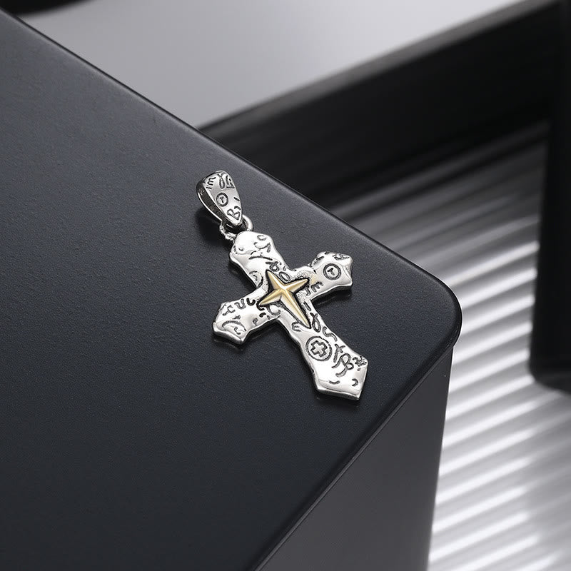 Christianartworkshop S925 Vintage-Halskette mit geätztem Kreuz und spirituellen Glyphen: Embrace the Spirit - Kreuzen - image 0