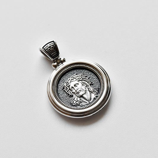 Christianartworkshop Sterling Doppelseitige Medaillenkette mit Dornenkrone und Schmerzensmutter - image 3