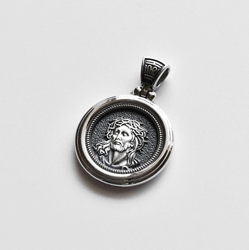 Christianartworkshop Sterling-Medaillen-Halskette mit zwei Seiten, Dornenkrone und Unserer Lieben Frau der Schmerzen - Unsere Liebe Frau und Jesus - image 1
