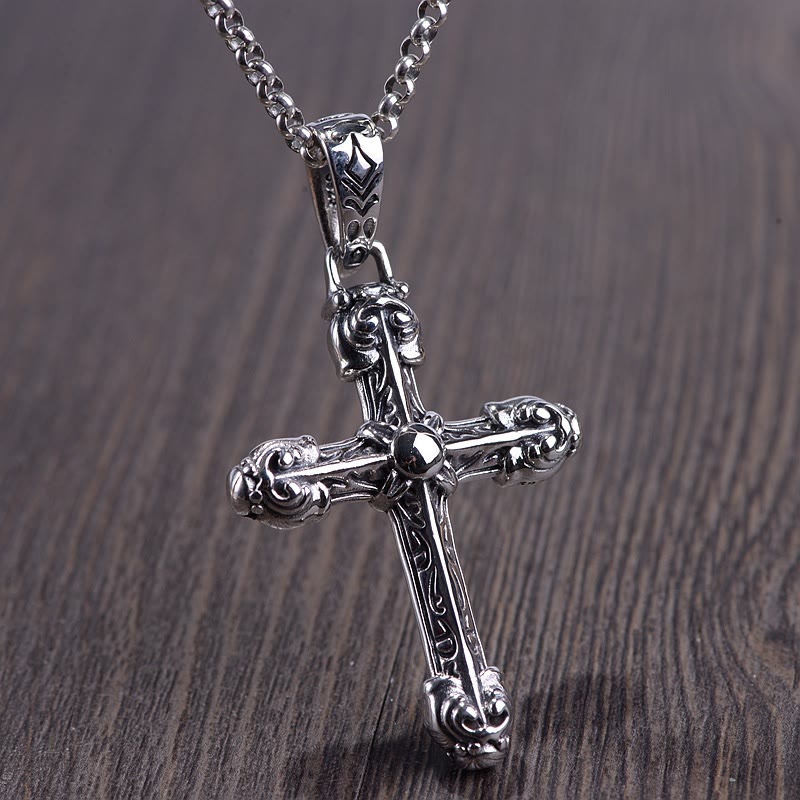 Christianartworkshop Dicke, massive Halskette aus Sterlingsilber mit verziertem Schwertkreuz und gotischen Schnörkeln - image 2