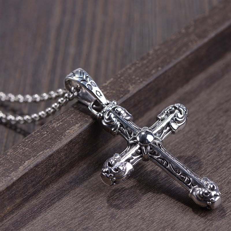 Christianartworkshop Dicke, massive Halskette aus Sterlingsilber mit kunstvollem Schwertkreuz und gotischen Ranken - image 2