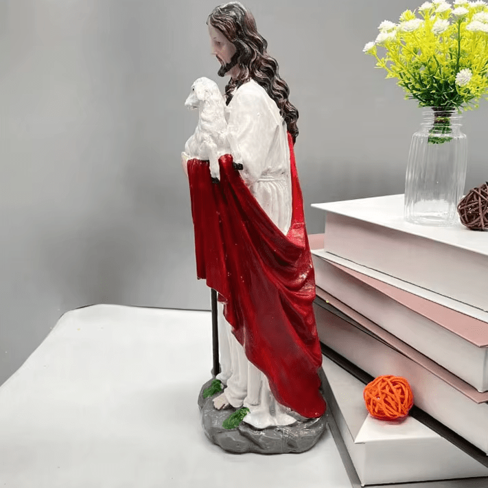 Christianartworkshop Skulptur „Heiliges Herz, guter Hirte mit Lamm“: Bringen Sie den Glauben in Ihr Zuhause