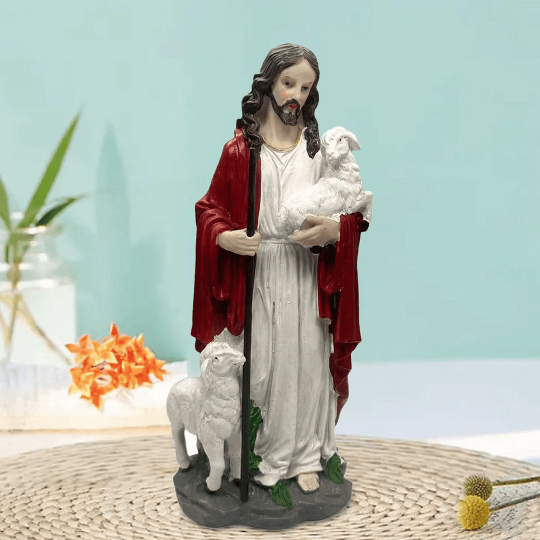 Christianartworkshop Skulptur „Heiliges Herz, guter Hirte mit Lamm“: Bringen Sie den Glauben in Ihr Zuhause