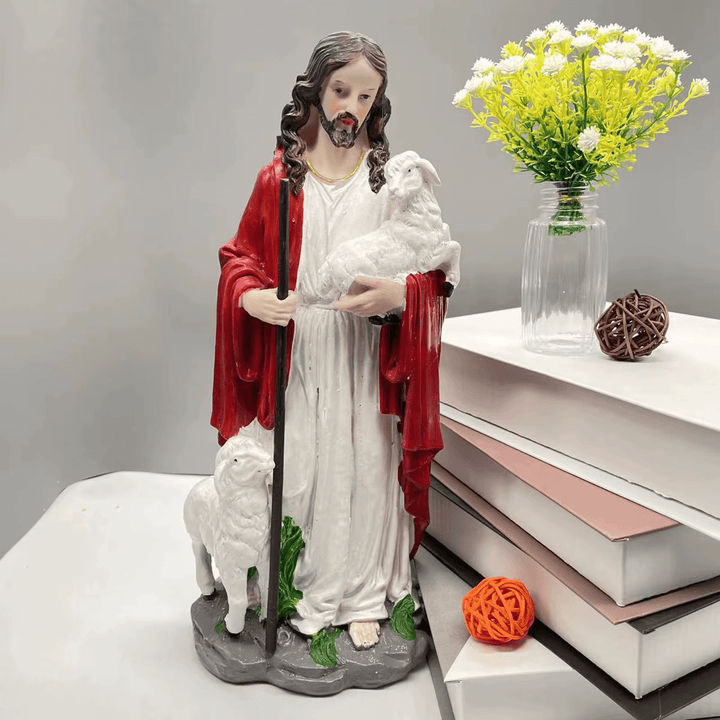 Christianartworkshop Skulptur „Heiliges Herz, guter Hirte mit Lamm“: Bringen Sie den Glauben in Ihr Zuhause