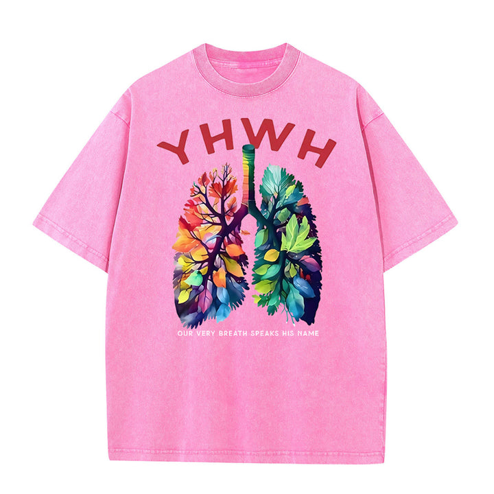 Christianartworkshop YHWH Blattförmiges buntes Lungen christliches Unisex gewaschenes T-Shirt