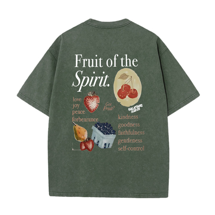 Christianartworkshop Fruit Of The Spirit Doppelseitiges, gewaschenes Unisex-T-Shirt - Armeegrün - 5XL - image 0