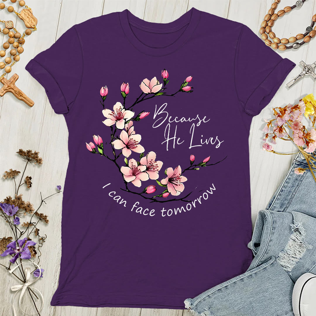 Christianartworkshop Damen T-Shirt mit Aufschrift "Weil Gott lebt, kann ich morgen ins Auge sehen" - Lila - 4XL - image 5