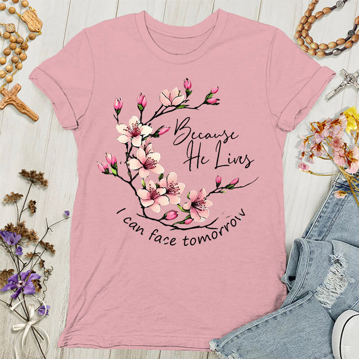 Christianartworkshop Damen T-Shirt mit Aufschrift "Weil Gott lebt, kann ich morgen ins Auge sehen"