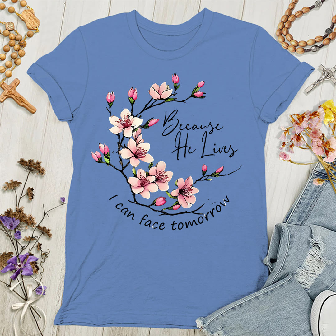 Christianartworkshop Damen T-Shirt mit Aufschrift "Weil Gott lebt, kann ich morgen ins Auge sehen" - Blau - 4XL - image 4