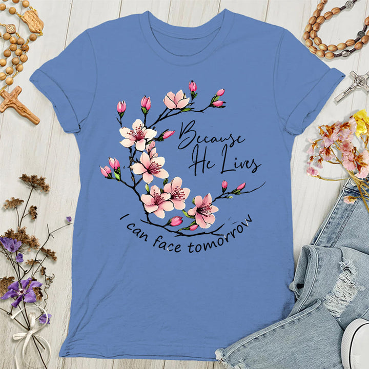 Christianartworkshop Damen T-Shirt mit Aufschrift "Weil Gott lebt, kann ich morgen ins Auge sehen" - Blau - 4XL - image 4