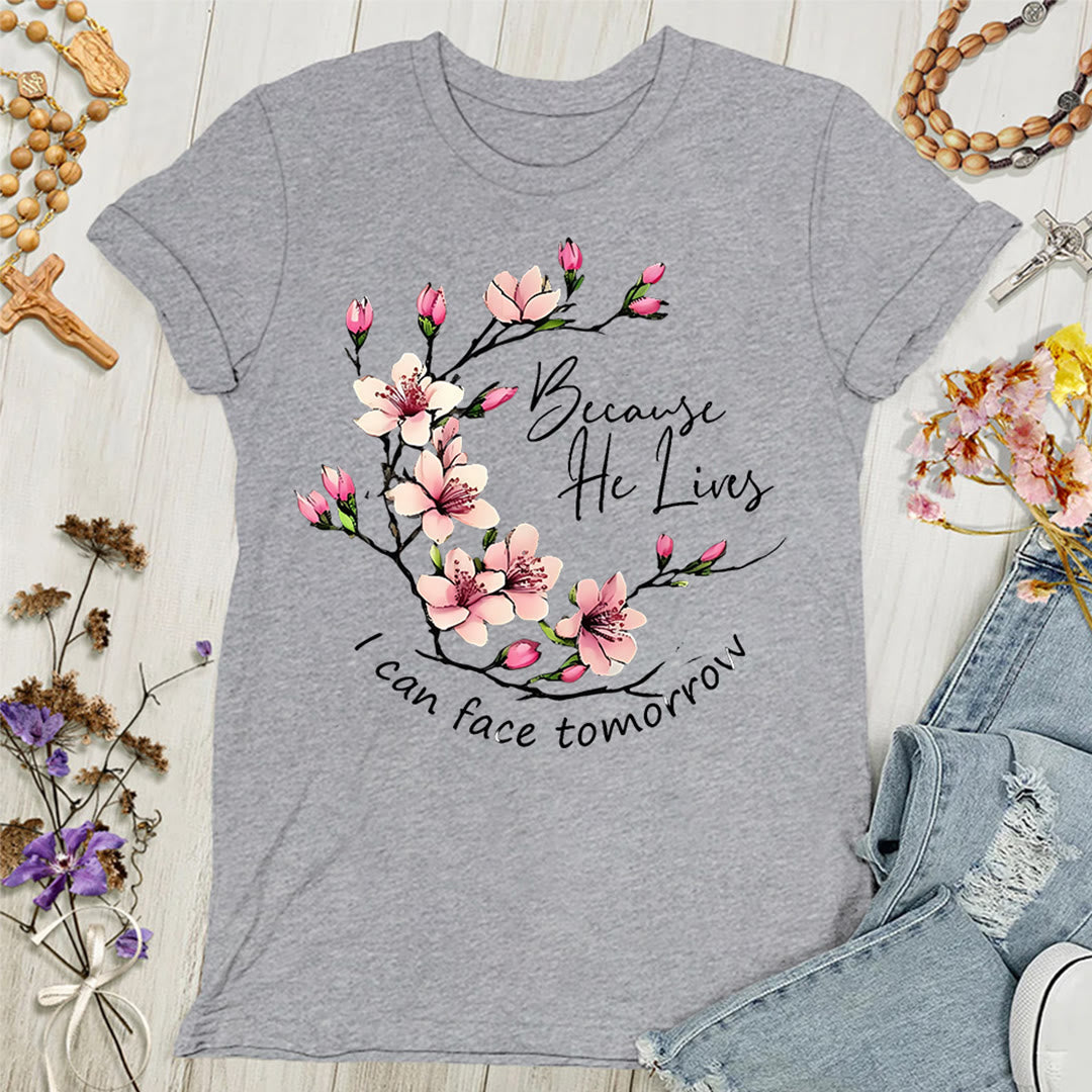 Christianartworkshop Damen T-Shirt mit Aufschrift "Weil Gott lebt, kann ich morgen ins Auge sehen" - Grau - 4XL - image 2