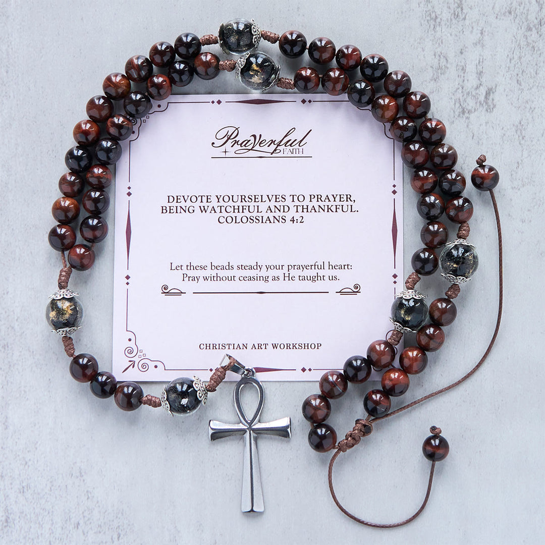 Christianartworkshop GEBETSVOLLER GLAUBE: Handgefertigter Rosenkranz und Halskette aus Holzperlen, 2-in-1, mit Geschenkkarte - GEBETSVOLLER GLAUBE - image 1