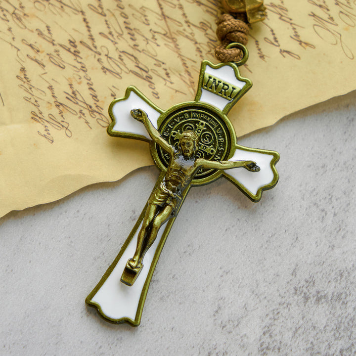Christianartworkshop Rebel Style Weiße Totenkopfperlen mit Wundertätiger Medaille und INRI-Kruzifix-Rosenkranz