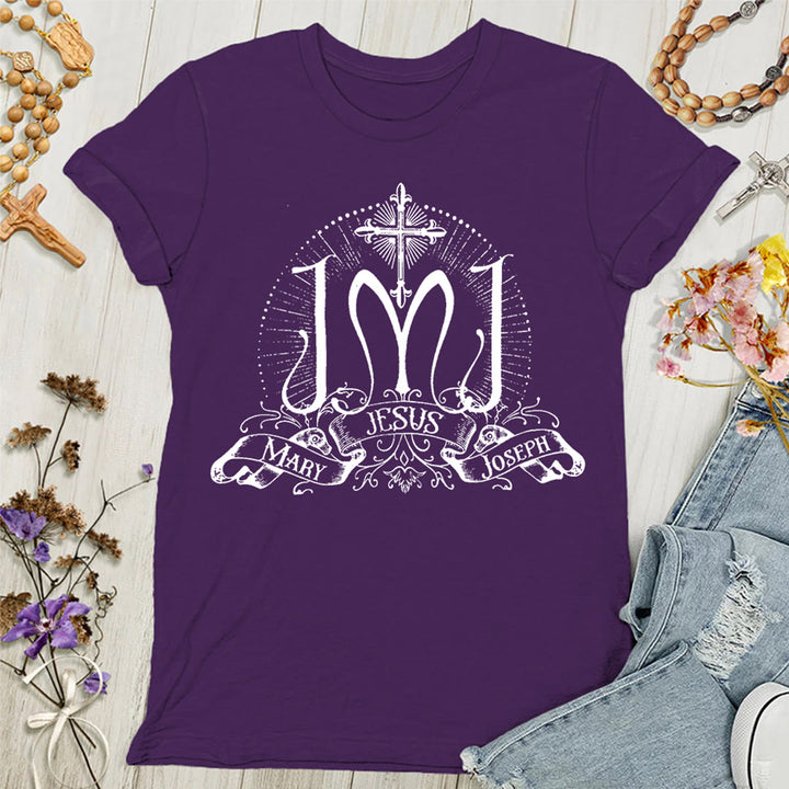 Christianartworkshop Damen T-Shirt Jesus Maria Josef Heilige Familie
