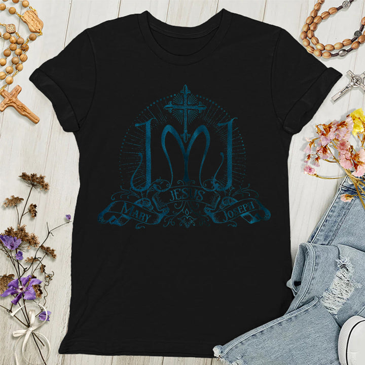Christianartworkshop Damen T-Shirt Jesus Maria Josef Heilige Familie