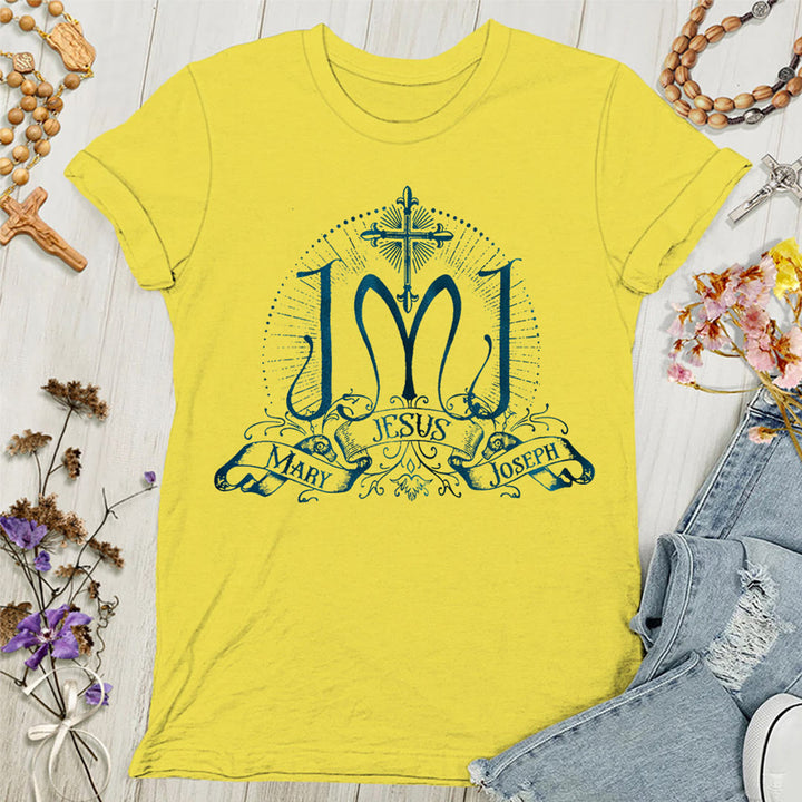 Christianartworkshop Damen T-Shirt Jesus Maria Josef Heilige Familie