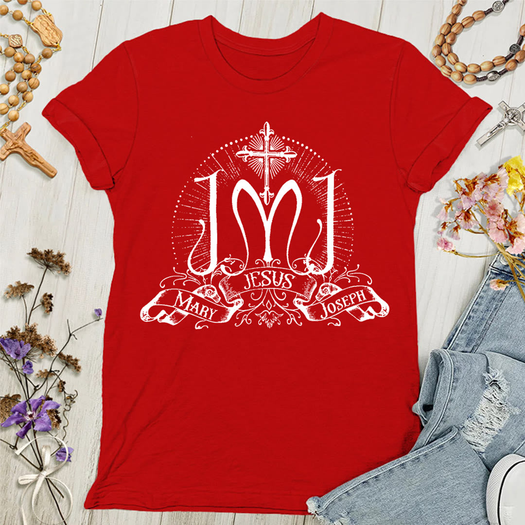 Christianartworkshop Damen T-Shirt Jesus Maria Josef Heilige Familie - Rot - 4XL - image 3