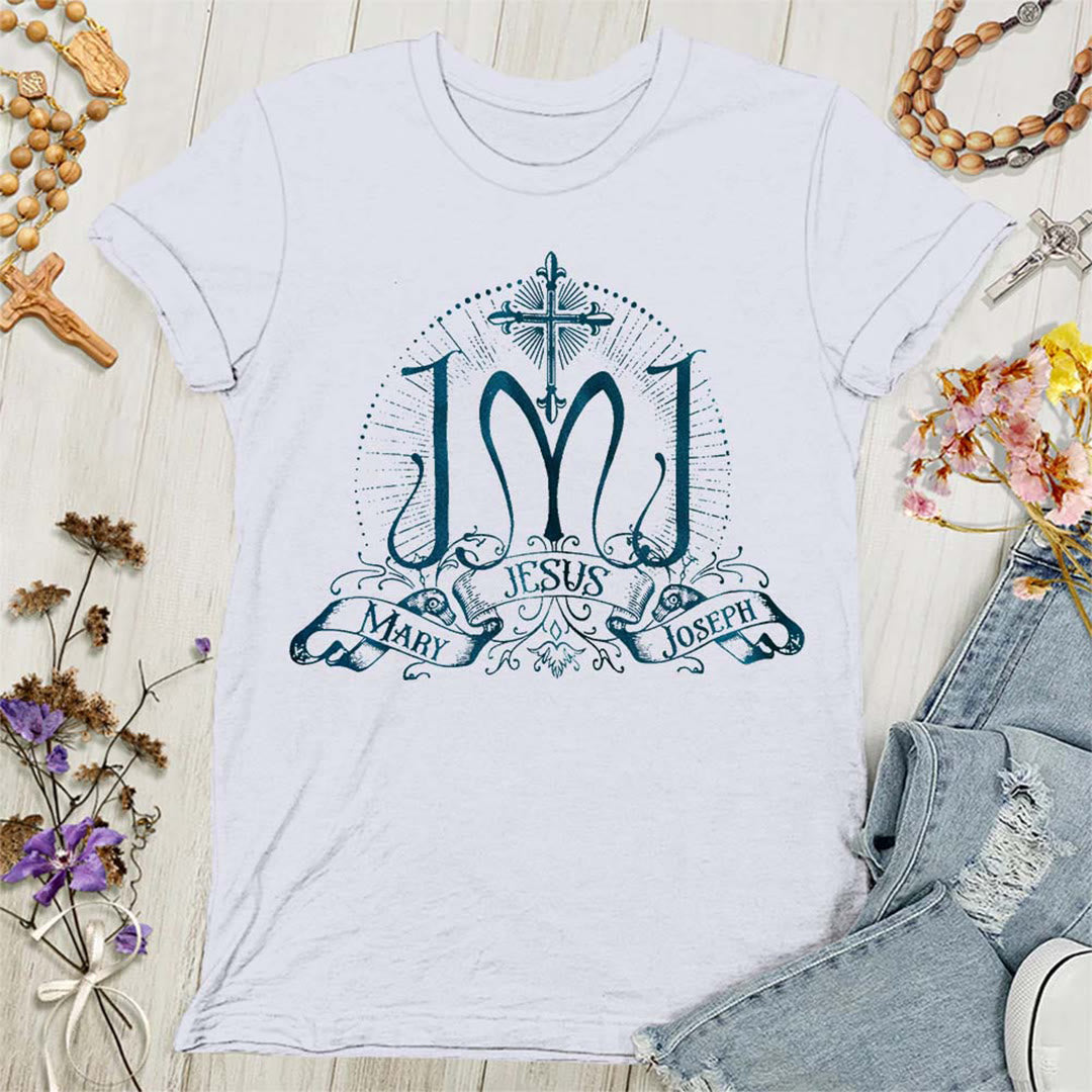 Christianartworkshop Damen T-Shirt Jesus Maria Josef Heilige Familie