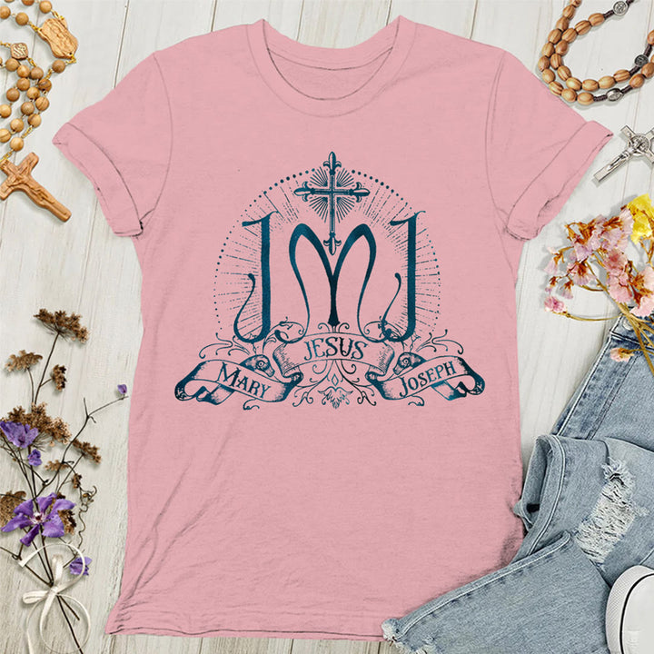 Christianartworkshop Damen T-Shirt Jesus Maria Josef Heilige Familie - Rosa - 4XL - image 6
