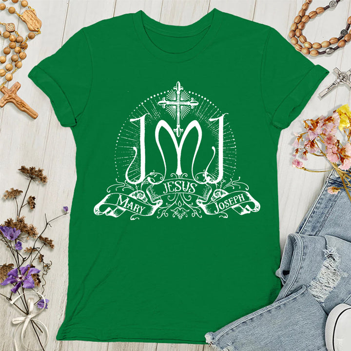Christianartworkshop Damen T-Shirt Jesus Maria Josef Heilige Familie - Grün - 4XL - image 8