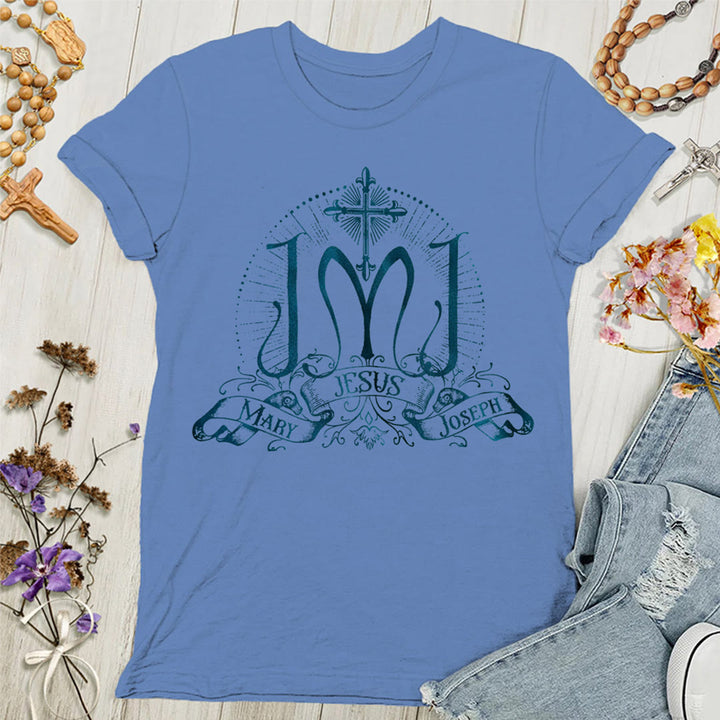 Christianartworkshop Damen T-Shirt Jesus Maria Josef Heilige Familie - Blau - 4XL - image 7