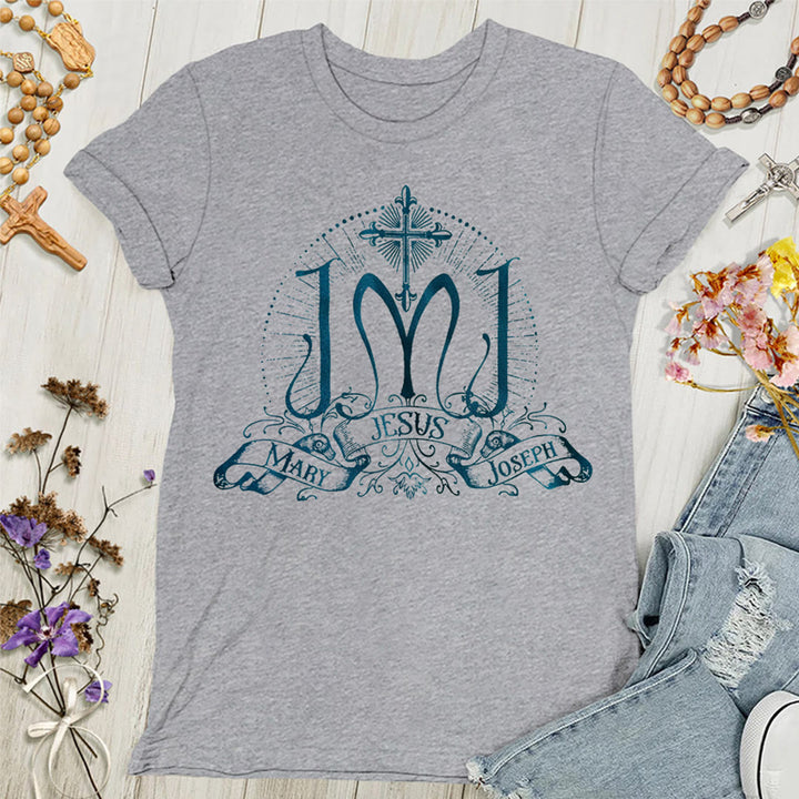 Christianartworkshop Damen T-Shirt Jesus Maria Josef Heilige Familie