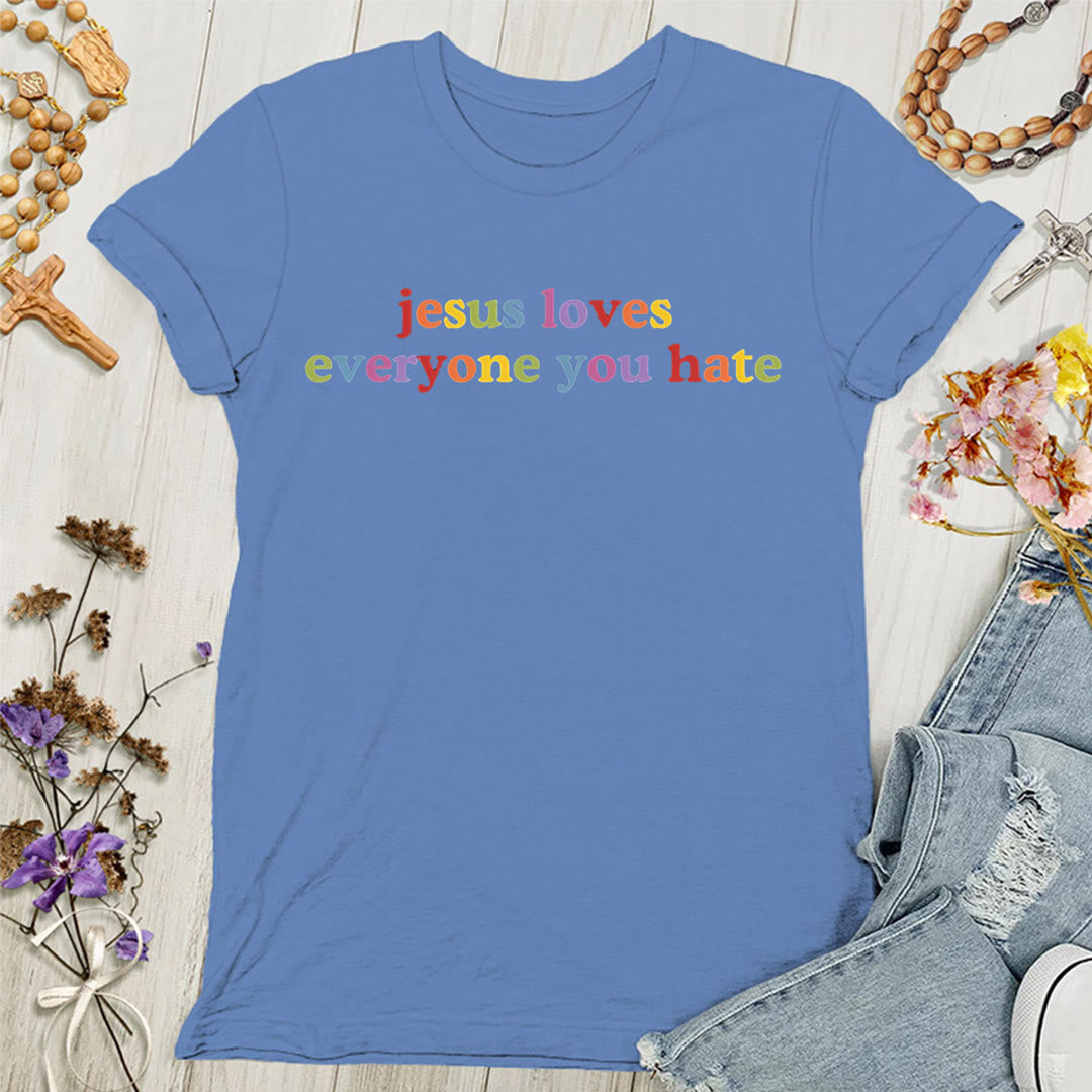 Christianartworkshop Damen T-Shirt mit Aufschrift „Jesus liebt jeden, den du hasst“ - Blau - 4XL - image 6