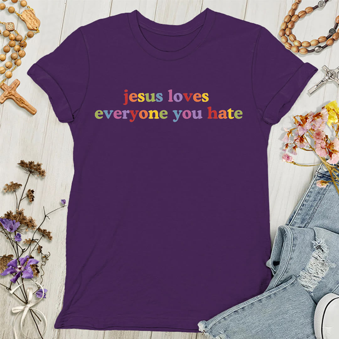 Christianartworkshop Damen T-Shirt mit Aufschrift „Jesus liebt jeden, den du hasst“ - Lila - 4XL - image 8