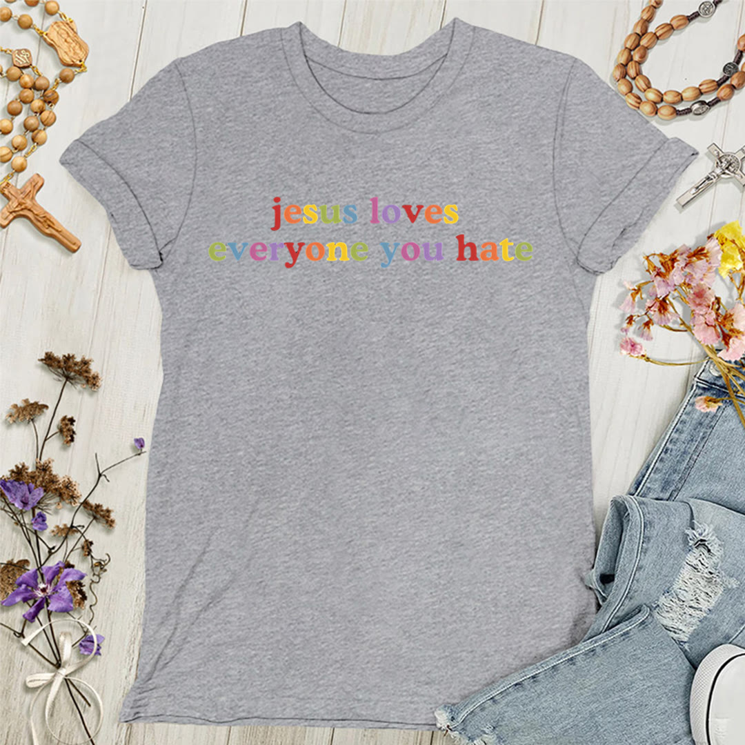 Christianartworkshop Damen T-Shirt mit Aufschrift „Jesus liebt jeden, den du hasst“ - Grau - 4XL - image 4