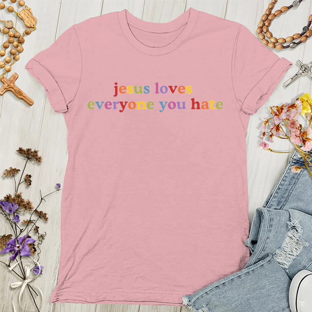 Christianartworkshop Damen T-Shirt mit Aufschrift „Jesus liebt jeden, den du hasst“ - Rosa - 4XL - image 5