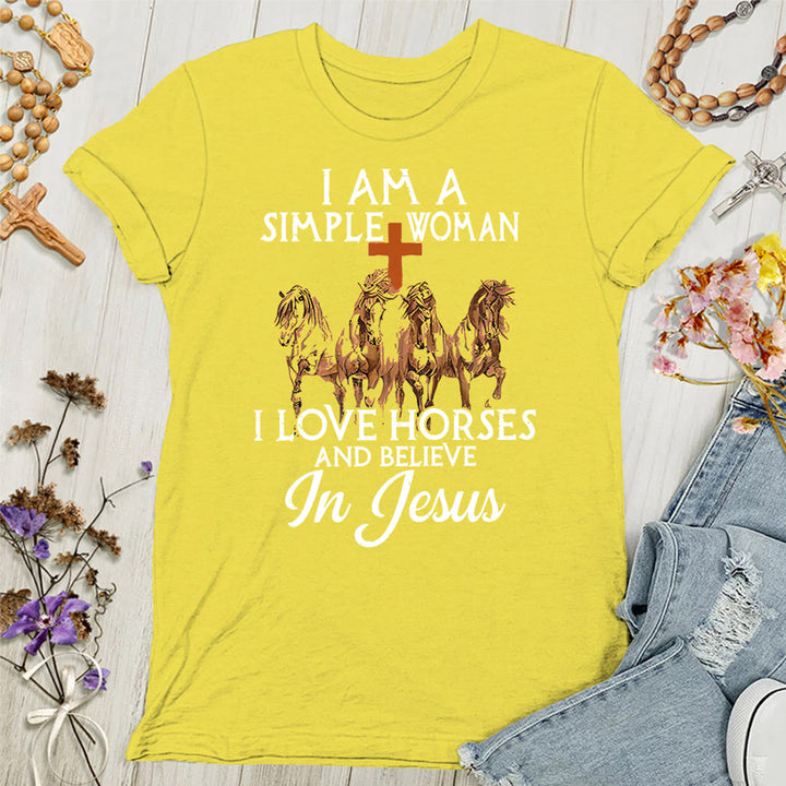 Christianartworkshop Damen T-Shirt mit Aufschrift "I Love Horses & Believe In Jesus"