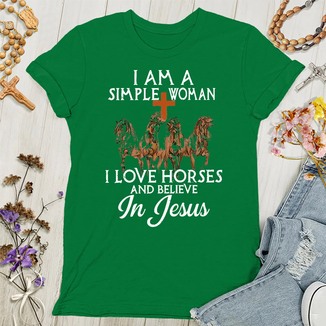 Christianartworkshop Damen T-Shirt mit Aufschrift "I Love Horses & Believe In Jesus"