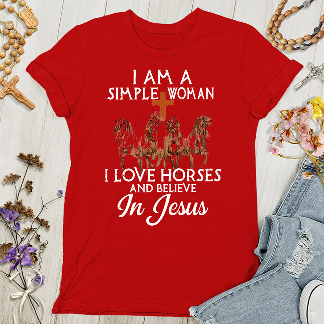 Christianartworkshop Damen T-Shirt mit Aufschrift "I Love Horses & Believe In Jesus"